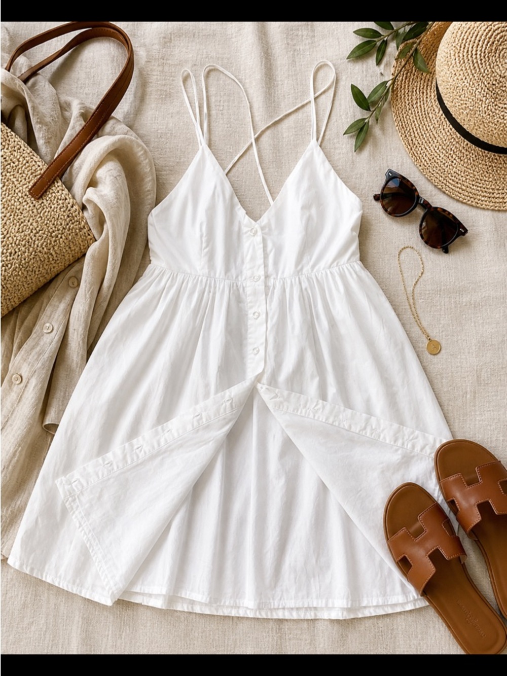 Scandi Minimalist White Cotton Mini Dress GESTUZ Resort Babydoll Pockets - Picture 4 of 16